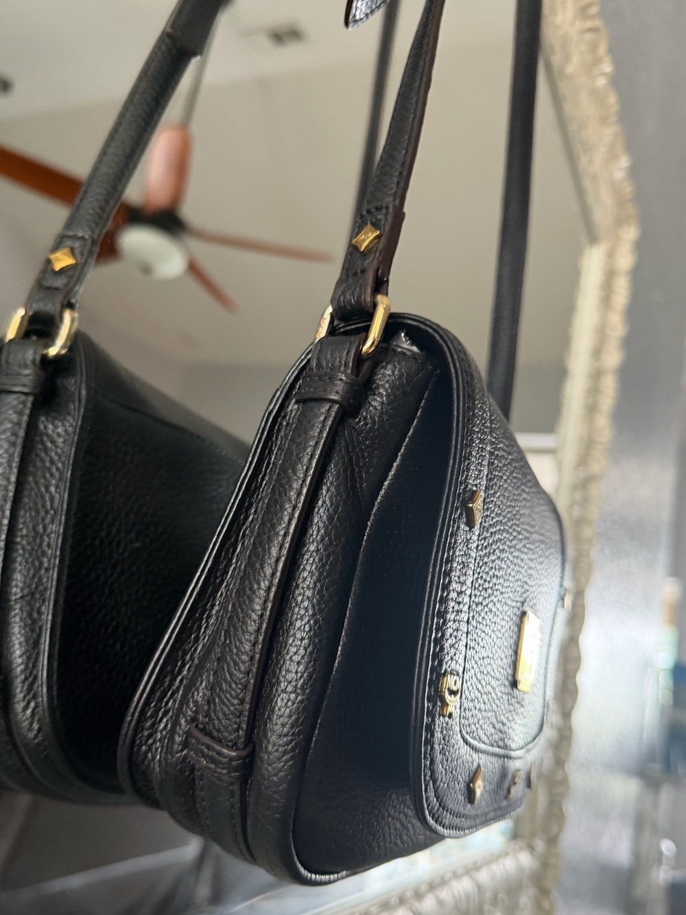 MCM Pebbled Black Leather Crossbody Bag with outside slip pocket!! - Picture 9 of 16